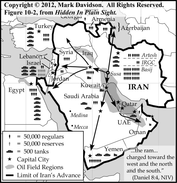 Map #1.  The original map showing possible Iranian military advances during the Second Signpost.  (From Hidden In Plain Sight, Nov. 2011)